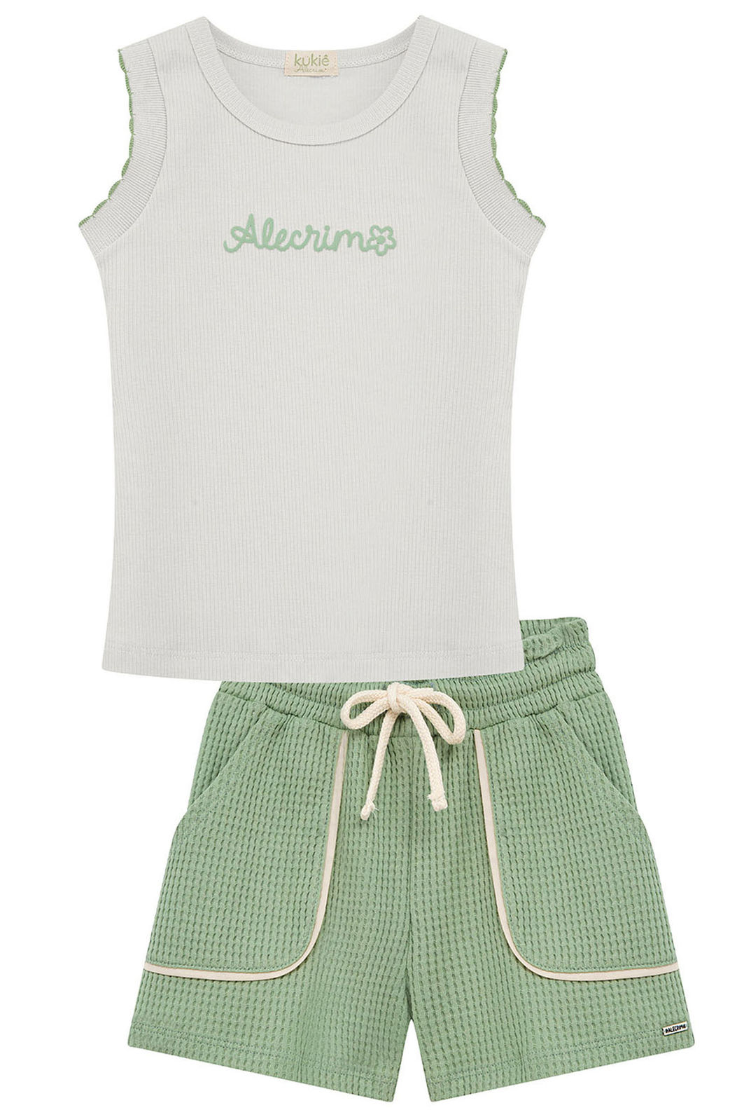 Conjunto de regata em cotton e shorts em malha big waffle 95568 Kukiê Infantil Menina Conjunto de regata em cotton e shorts em malha big waffle 95568 Kukiê Infantil Menina