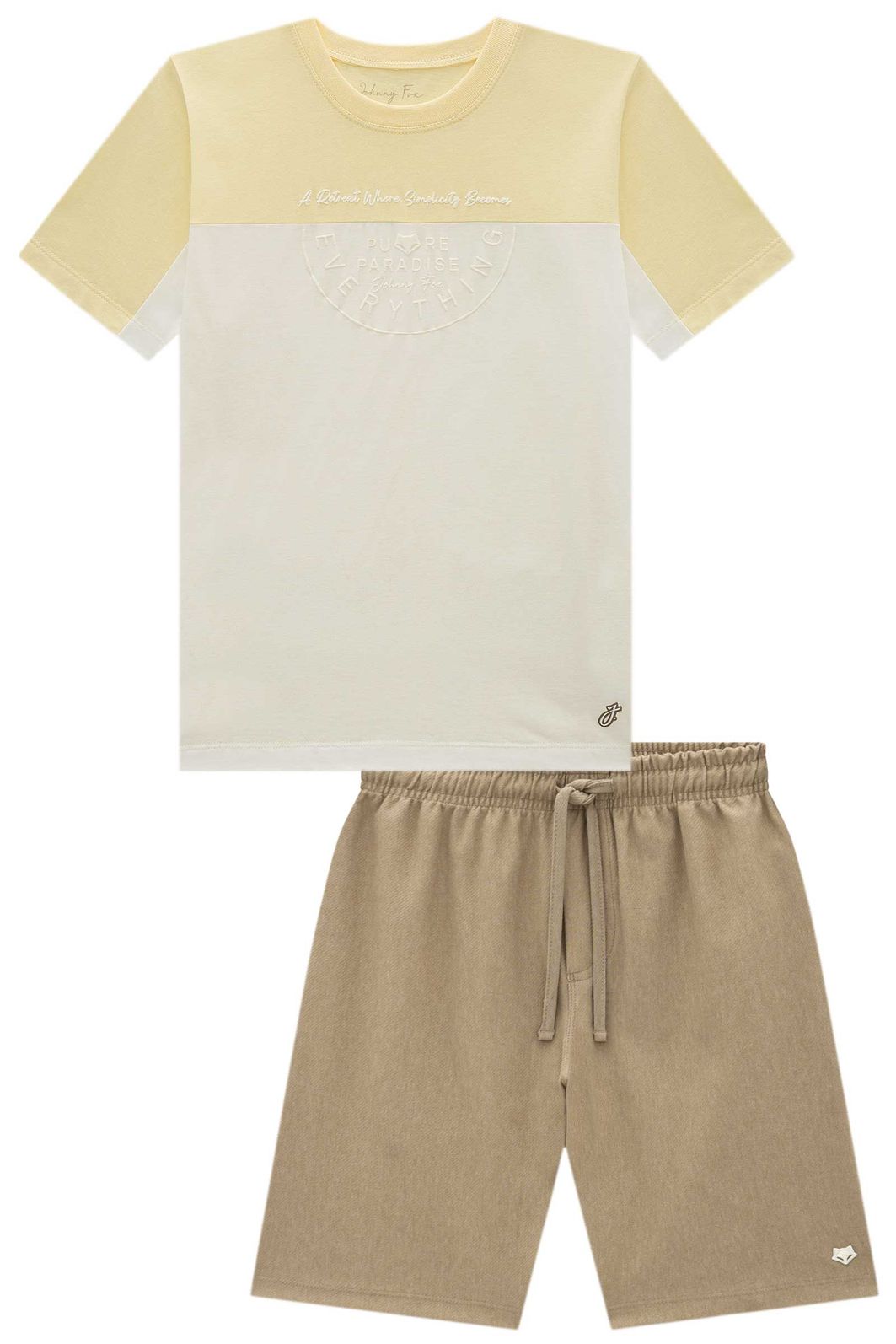 Conjunto de camiseta em meia malha e bermuda em cotton jeans com elastano 98694 Johnny Fox Teen Menino Conjunto de camiseta em meia malha e bermuda em cotton jeans com elastano 98694 Johnny Fox Teen Menino