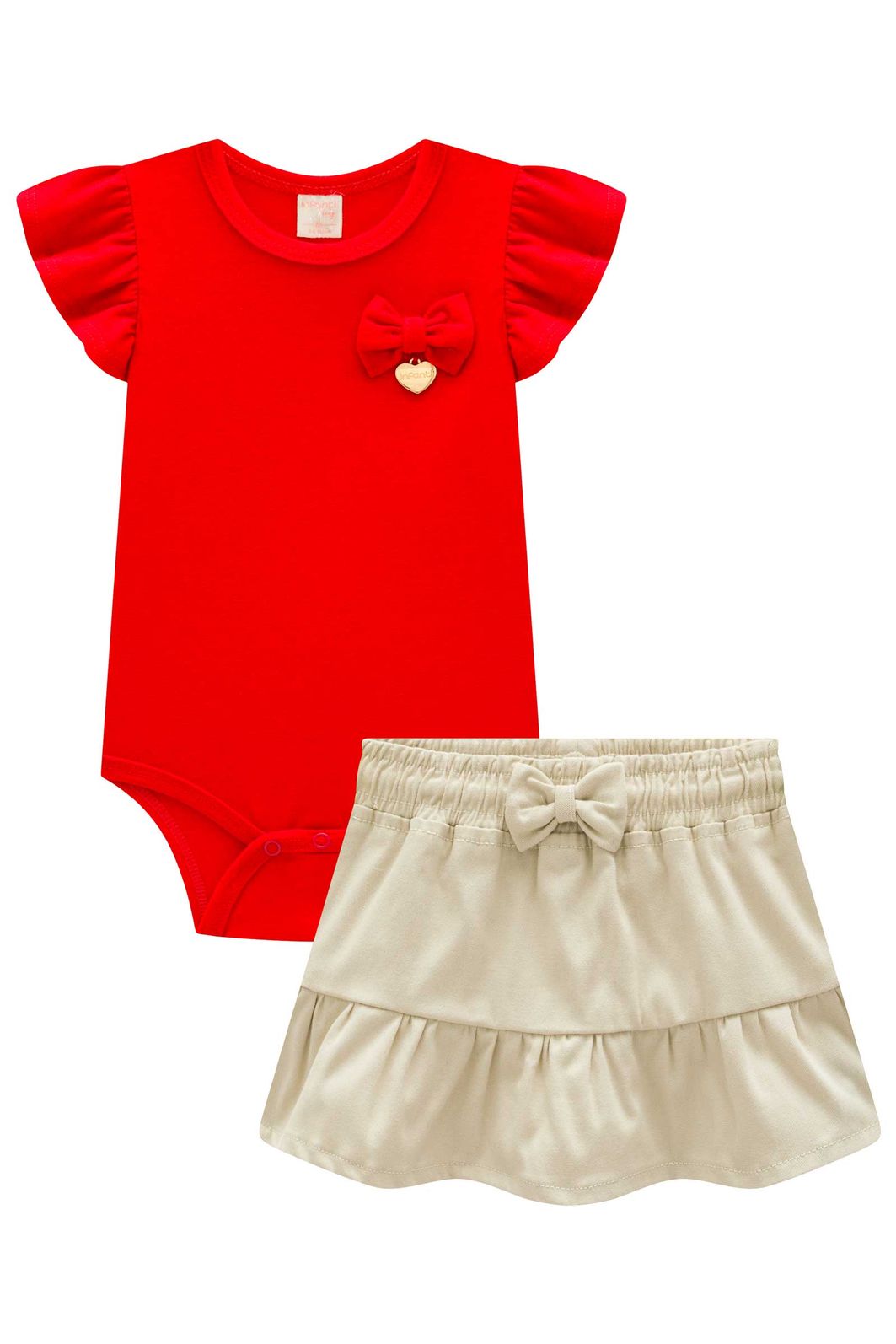 Conjunto de body em cotton e saia em sarja com elastano 98599 Infanti Bebê Menina Conjunto de body em cotton e saia em sarja com elastano 98599 Infanti Bebê Menina