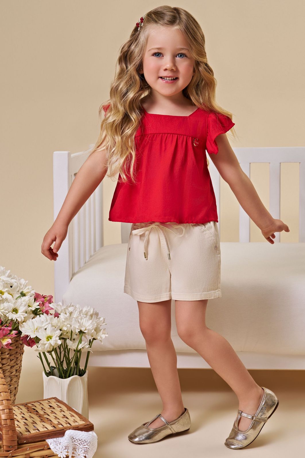 Conjunto de bata em blend de viscose e shorts em sarja com elastano 96603 Infanti Infantil Menina Conjunto de bata em blend de viscose e shorts em sarja com elastano 96603 Infanti Infantil Menina