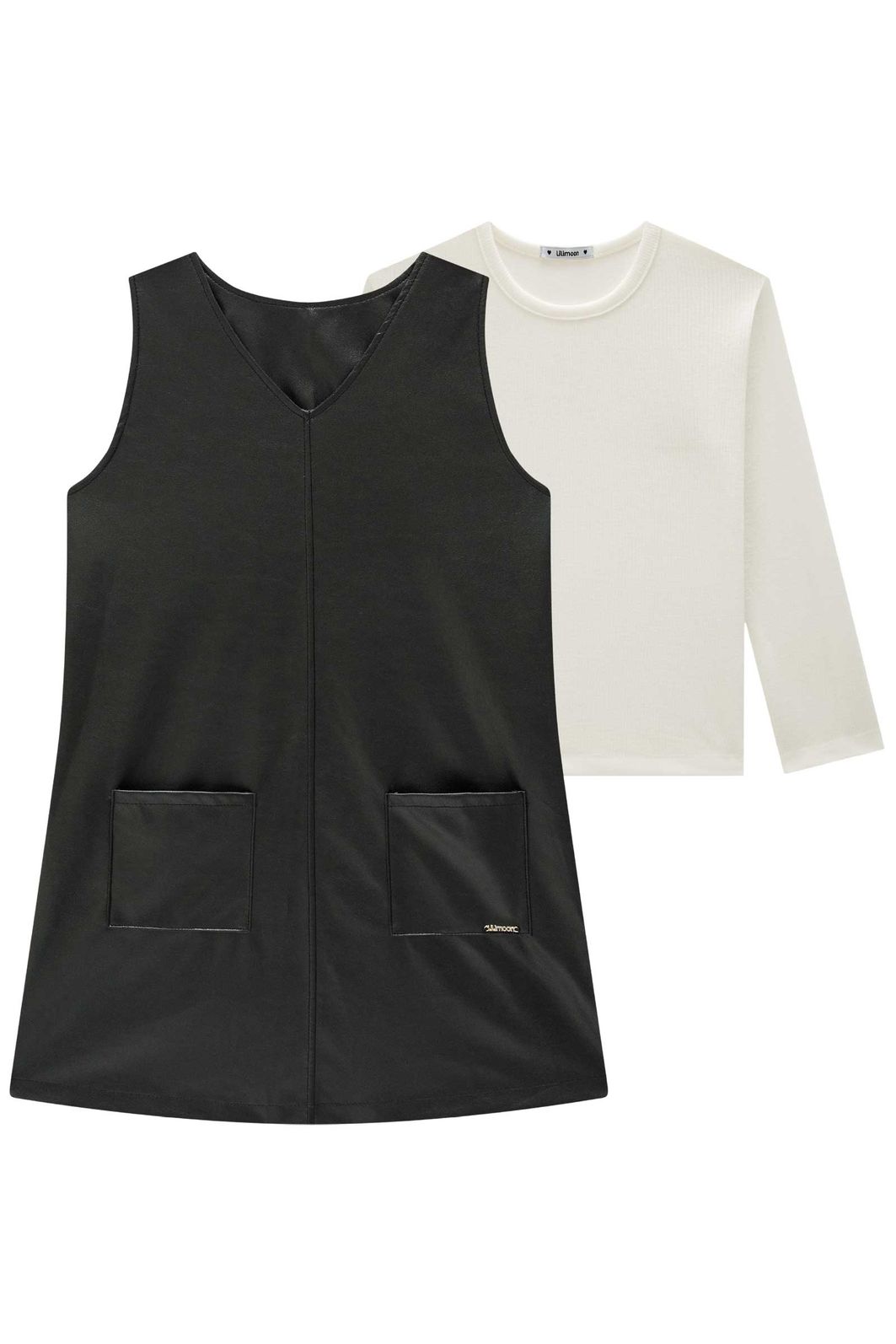 Conjunto de blusa em canelado liz e vestido em couro sintético 89511 Lilimoon Teen Menina Conjunto de blusa em canelado liz e vestido em couro sintético 89511 Lilimoon Teen Menina