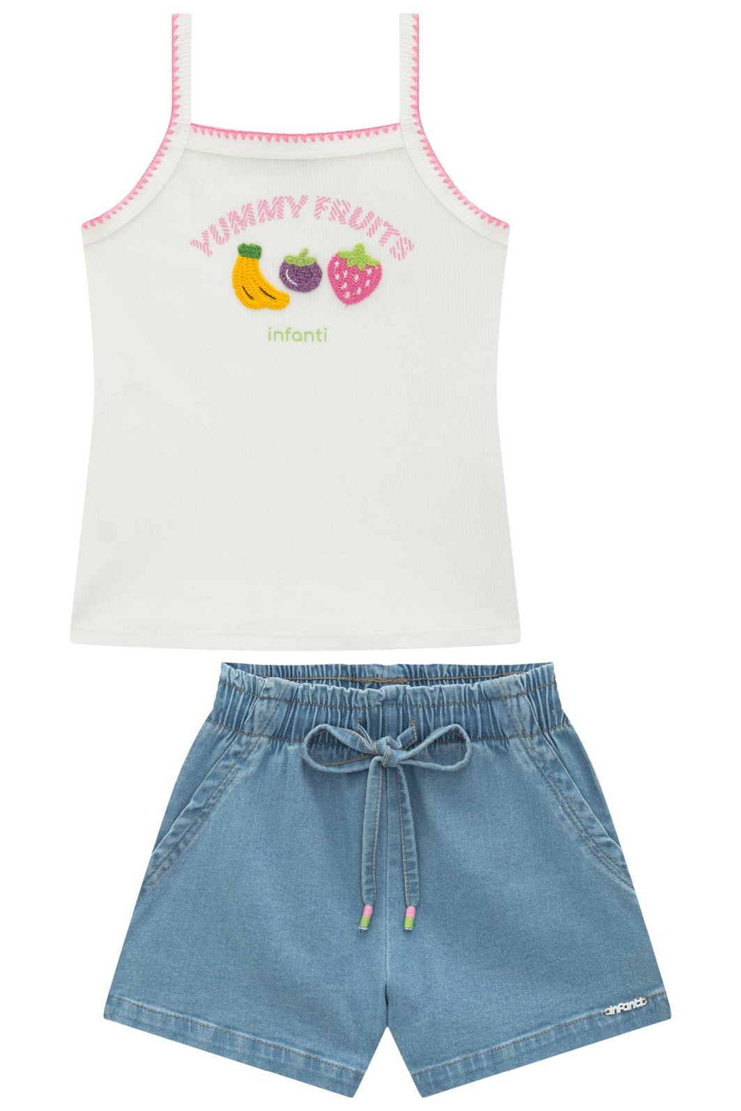 Conjunto de regata em canelado liz e shorts em jeans com elastano 95563 Infanti Infantil Menina