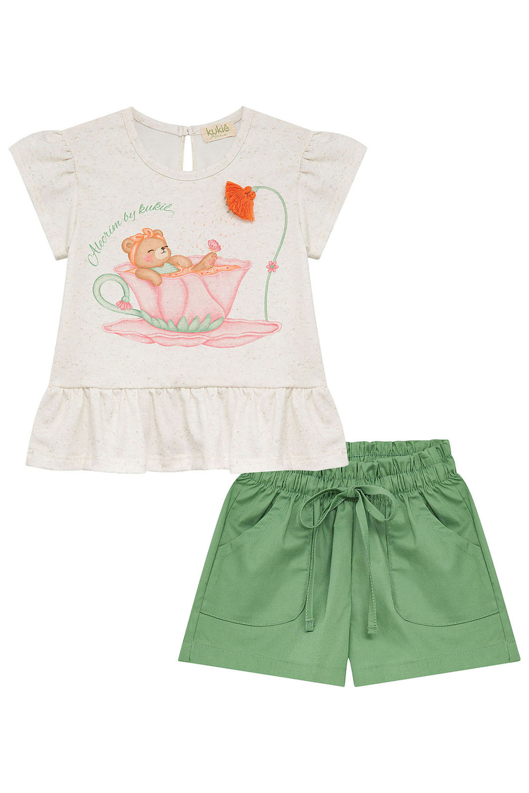 Conjunto de bata em malha fresh e shorts em tricoline com elastano 95262 Kukiê Infantil Menina Conjunto de bata em malha fresh e shorts em tricoline com elastano 95262 Kukiê Infantil Menina