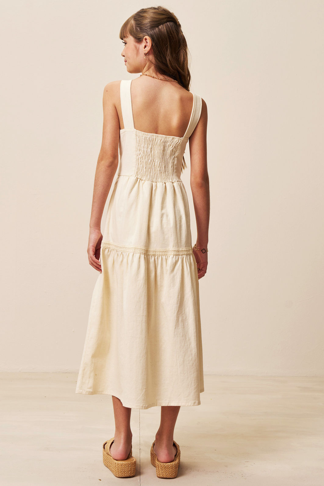 Vestido midi em linho com elastano 94427 Vic Teen Menina Vestido midi em linho com elastano 94427 Vic Teen Menina