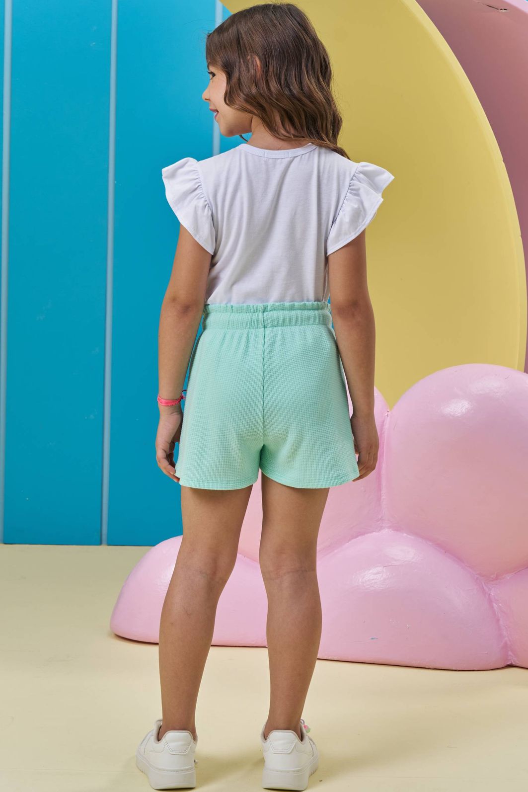 Conjunto de blusa em meia malha e shorts em malha waffle 95971 Kukiê Infantil Menina Conjunto de blusa em meia malha e shorts em malha waffle 95971 Kukiê Infantil Menina