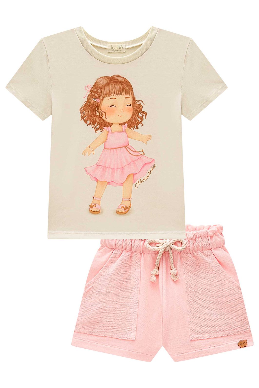 Conjunto de blusa em meia malha e short em moletom sem pelúcia 99598 Kukiê Infantil Menina Conjunto de blusa em meia malha e short em moletom sem pelúcia 99598 Kukiê Infantil Menina