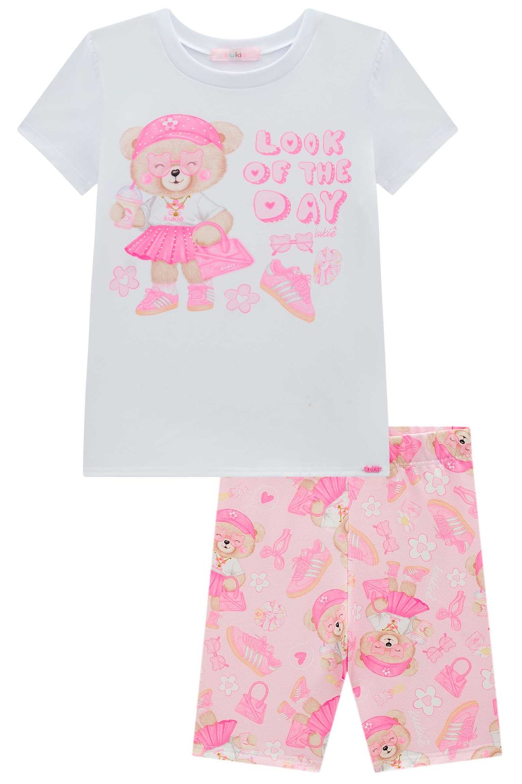 Conjunto de blusa em meia malha e bermuda biker em molecotton 98760 Kukiê Infantil Menina Conjunto de blusa em meia malha e bermuda biker em molecotton 98760 Kukiê Infantil Menina