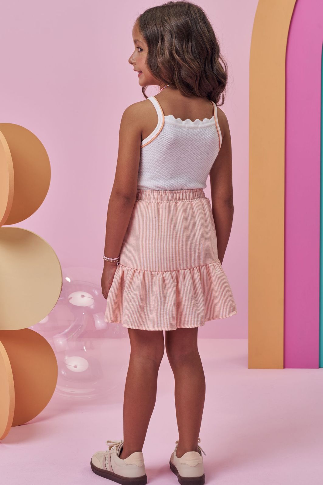 Conjunto de regata em tricot prime e saia em tricoline (Com short embutido) 98057 Kukiê Infantil Menina