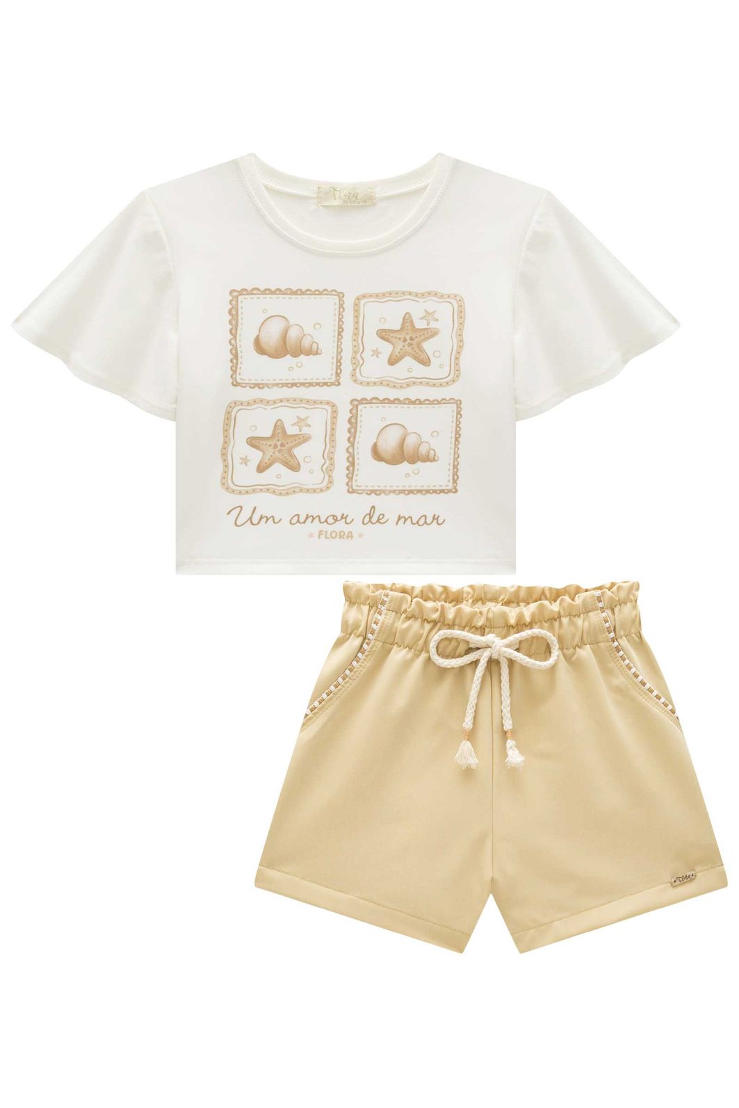 Conjunto de blusa em meia malha e shorts em blend de viscose com elastano 96418 Infanti Infantil Menina Conjunto de blusa em meia malha e shorts em blend de viscose com elastano 96418 Infanti Infantil Menina