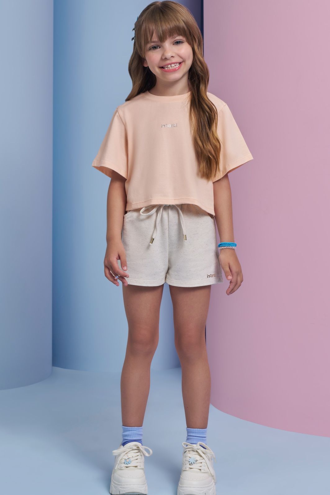 Shorts em moletom sem pelúcia 94374 Infanti Infantil Menina