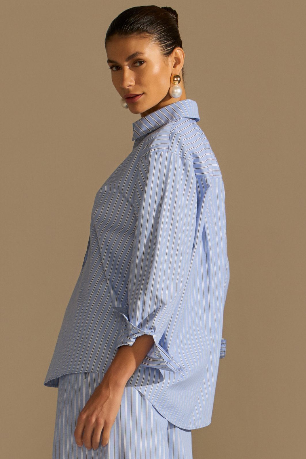 Camisa em tricoline de algodão listrado 94723 Linzzi Camisa em tricoline de algodão listrado 94723 Linzzi