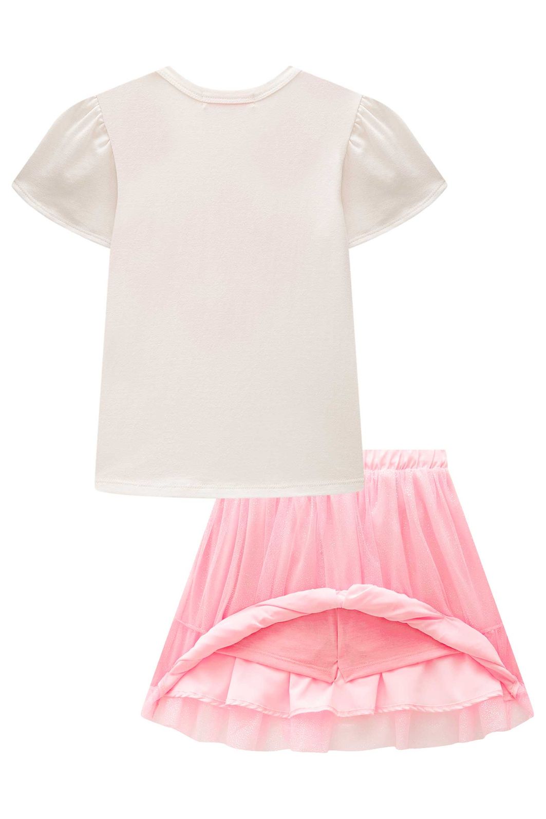 Conjunto de blusa em cotton e saia em tule glitter (com shorts embutido) 98839 Kukiê Infantil Menina Conjunto de blusa em cotton e saia em tule glitter (com shorts embutido) 98839 Kukiê Infantil Menina