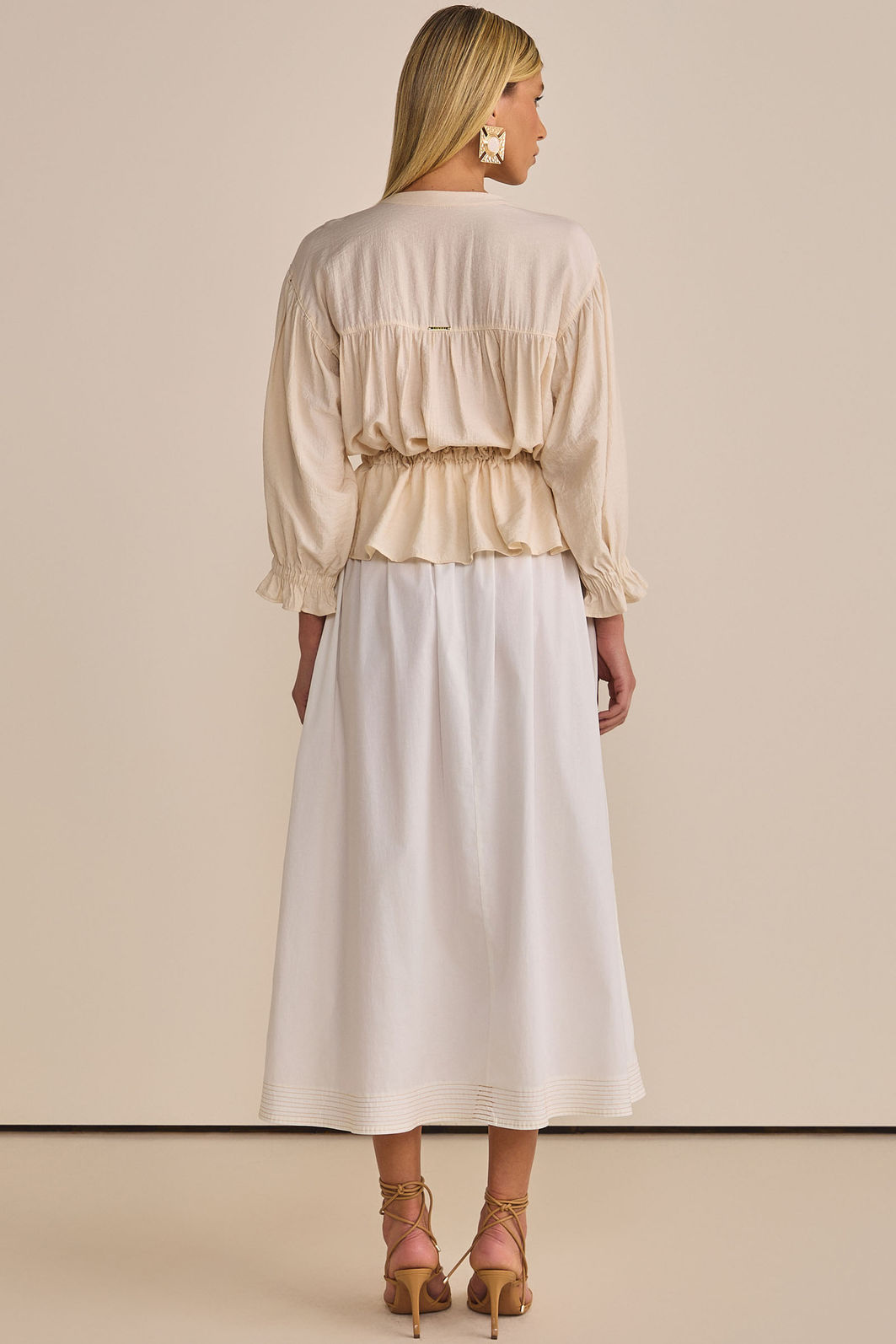 Saia maxi midi em tricoline com elastano com shorts forro em malha 90521 Linzzi