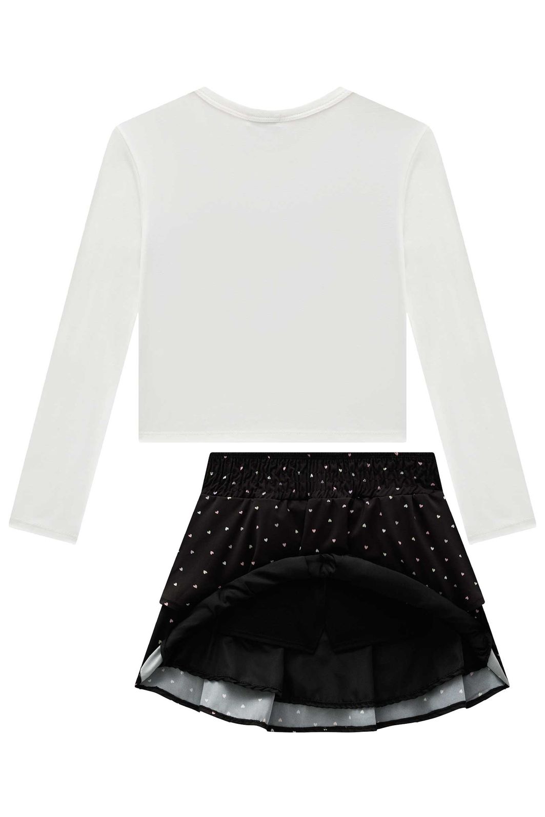 Conjunto de blusa boxy em cotton e saia em light peach. Com shorts embutido 92551 Infanti Infantil Menina