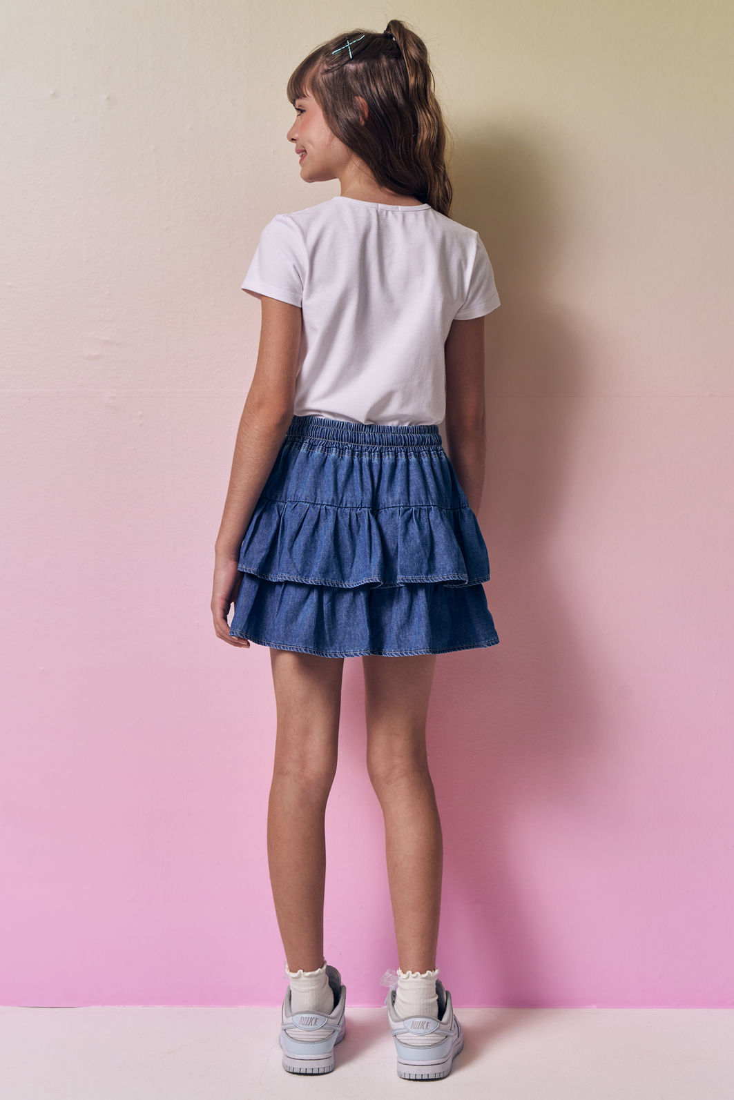 Blusa em cotton e saia em jeans com elastano 96905 Vic Teen Menina Blusa em cotton e saia em jeans com elastano 96905 Vic Teen Menina
