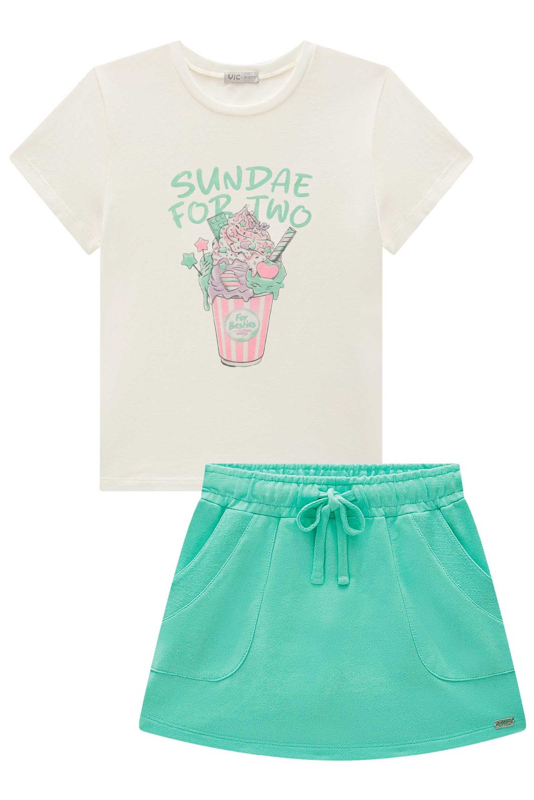 Conjunto de blusa em cotton e short saia em moletom sem pelúcia 98260 Vic Teen Menina Conjunto de blusa em cotton e short saia em moletom sem pelúcia 98260 Vic Teen Menina