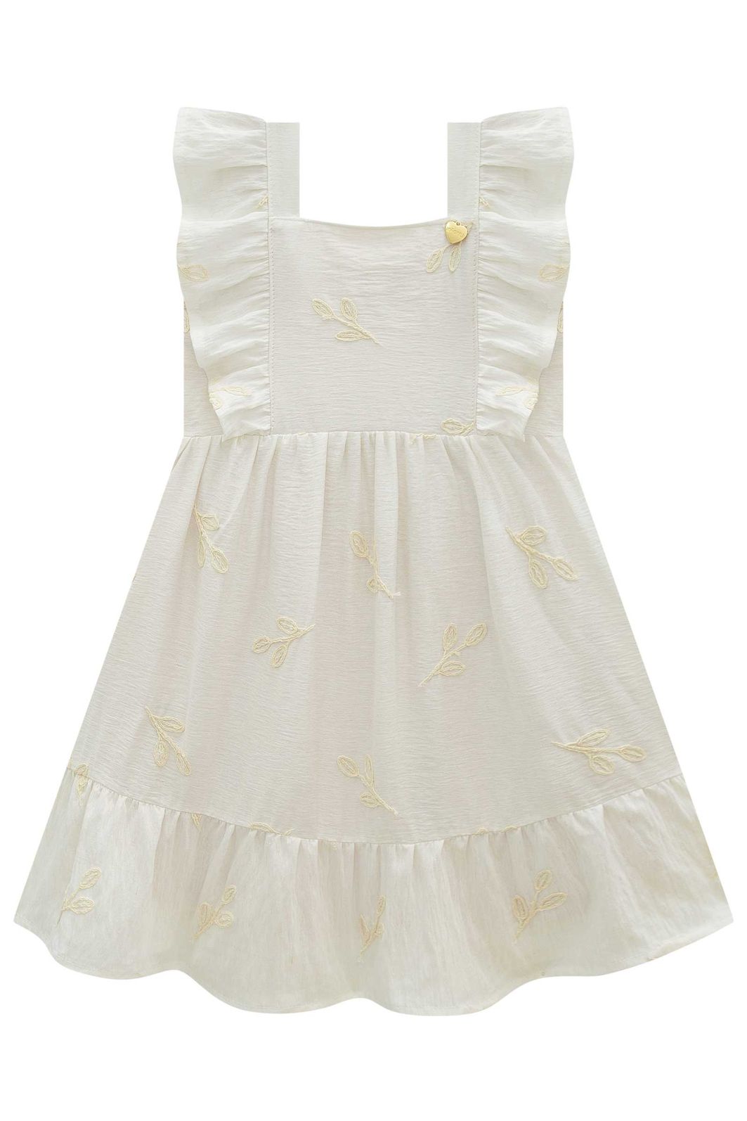 Vestido em linho bordado folhas 98535 Infanti Infantil Menina