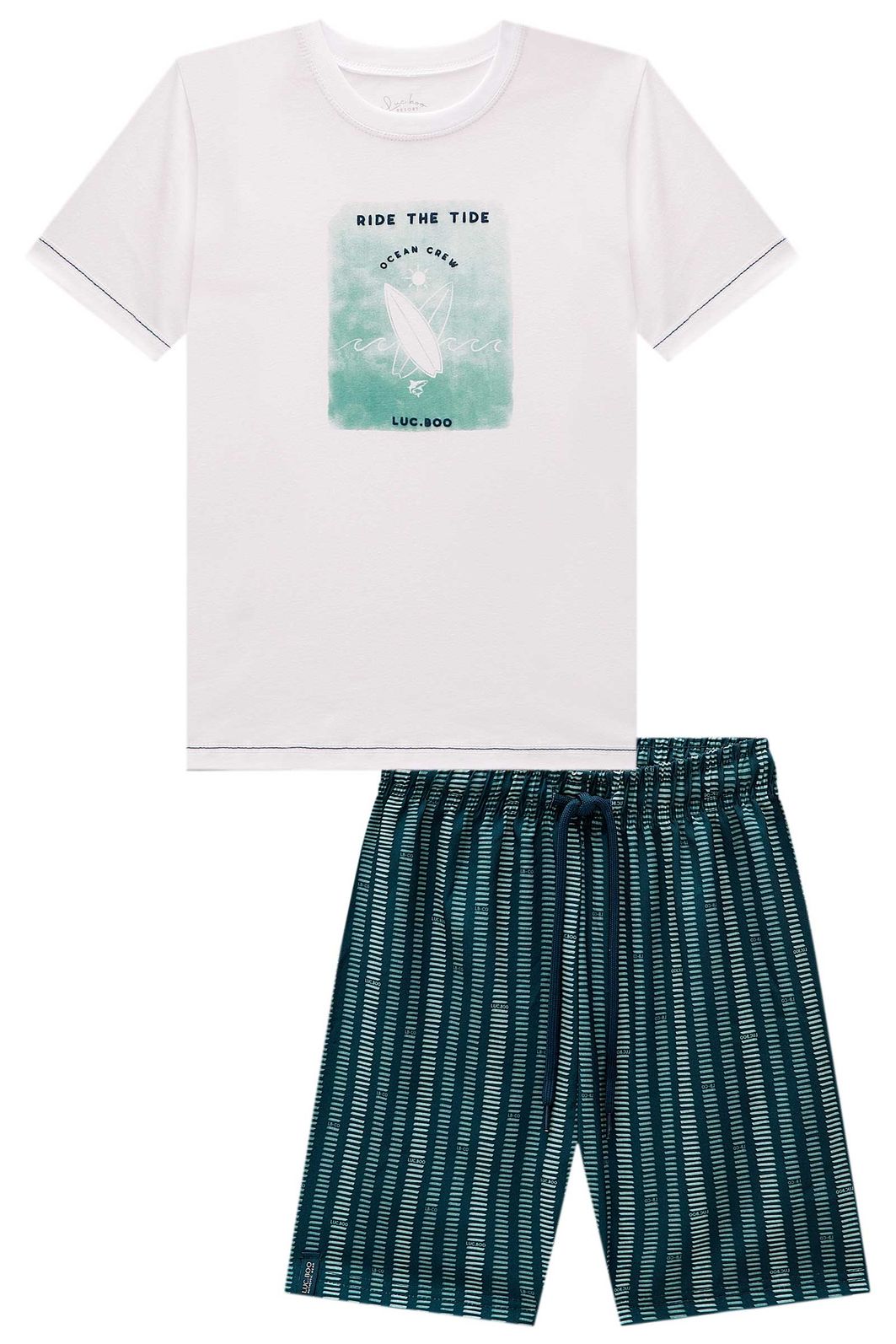 Conjunto de camiseta em meia malha e bermuda em nylon ergonomic com elastano 99010 LucBoo Infantil Menino Conjunto de camiseta em meia malha e bermuda em nylon ergonomic com elastano 99010 LucBoo Infantil Menino
