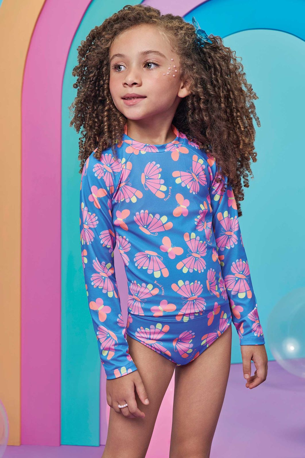 Trio de biquíni e blusa em malha com proteção UV50+ 99515 Kukiê Infantil Menina Trio de biquíni e blusa em malha com proteção UV50+ 99515 Kukiê Infantil Menina