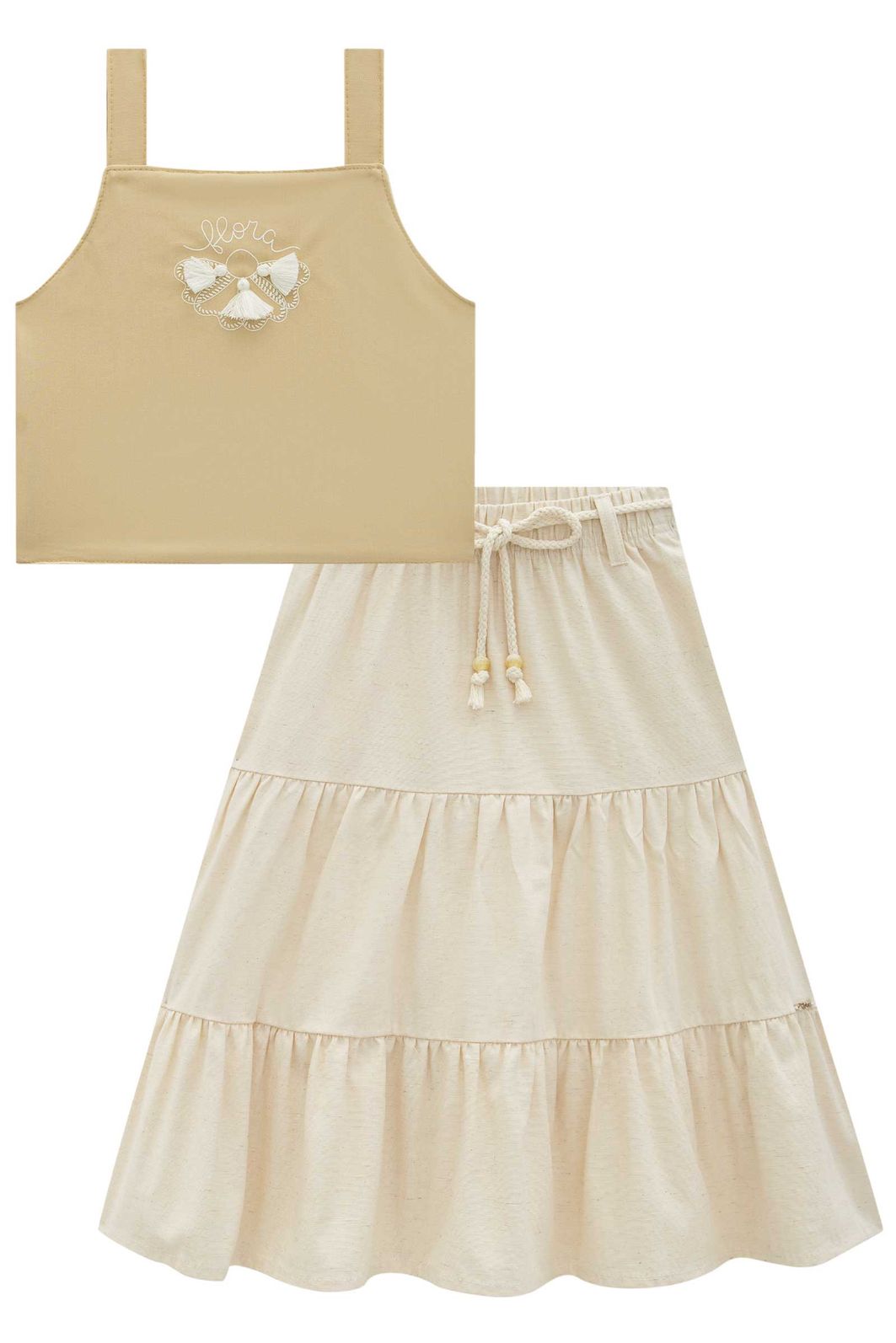 Conjunto de blusa em blend de viscose e saia midi em linho santorine com elastano 96501 Infanti Infantil Menina Conjunto de blusa em blend de viscose e saia midi em linho santorine com elastano 96501 Infanti Infantil Menina