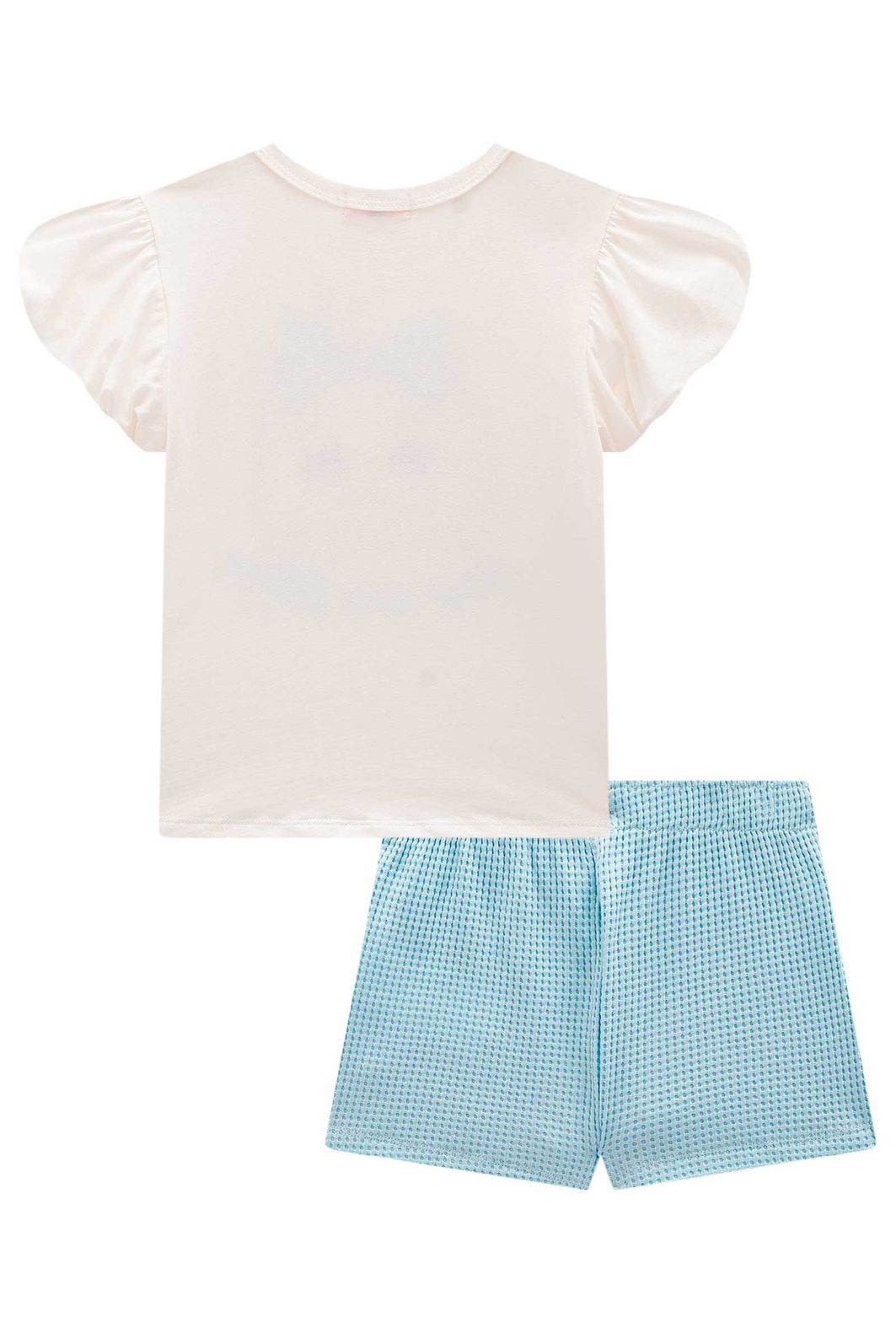 Conjunto de blusa em meia malha e shorts em malha big waffle 98450 Kukiê Infantil Menina