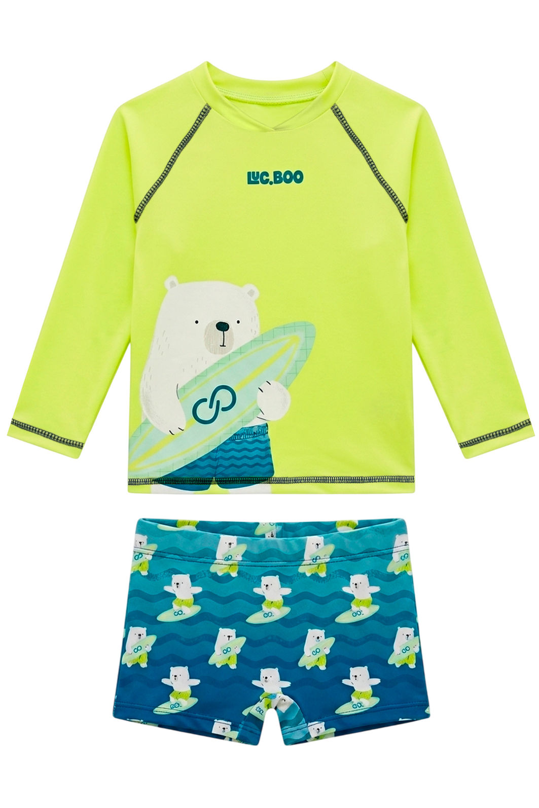 Conjunto de camiseta e sunga em malha UV dry com proteção UV50+ 24760 LucBoo Infantil Menino Conjunto de camiseta e sunga em malha UV dry com proteção UV50+ 24760 LucBoo Infantil Menino