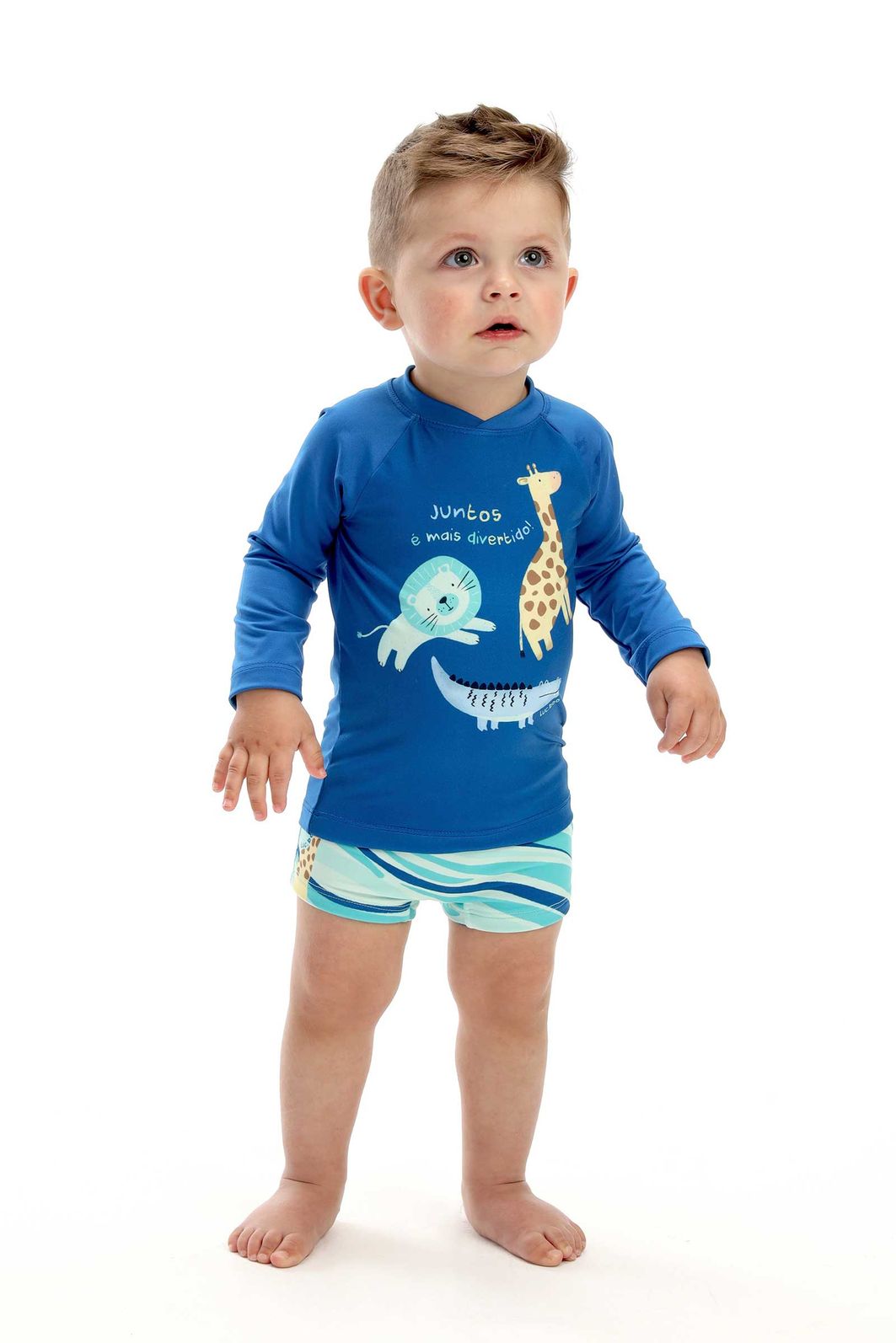 Conjunto de camiseta e sunga em malha UV dry com proteção UV 50+ 93131 LucBoo Bebê Menino Conjunto de camiseta e sunga em malha UV dry com proteção UV 50+ 93131 LucBoo Bebê Menino
