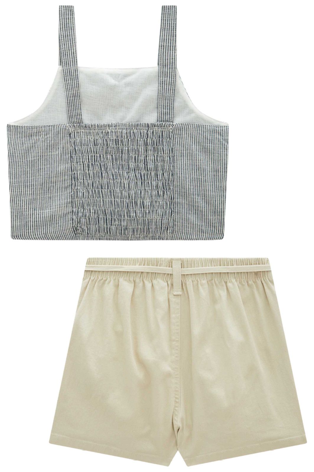Conjunto de regata em tecido listrado e short saia em sarja com elastano 98909 Vic Teen Menina