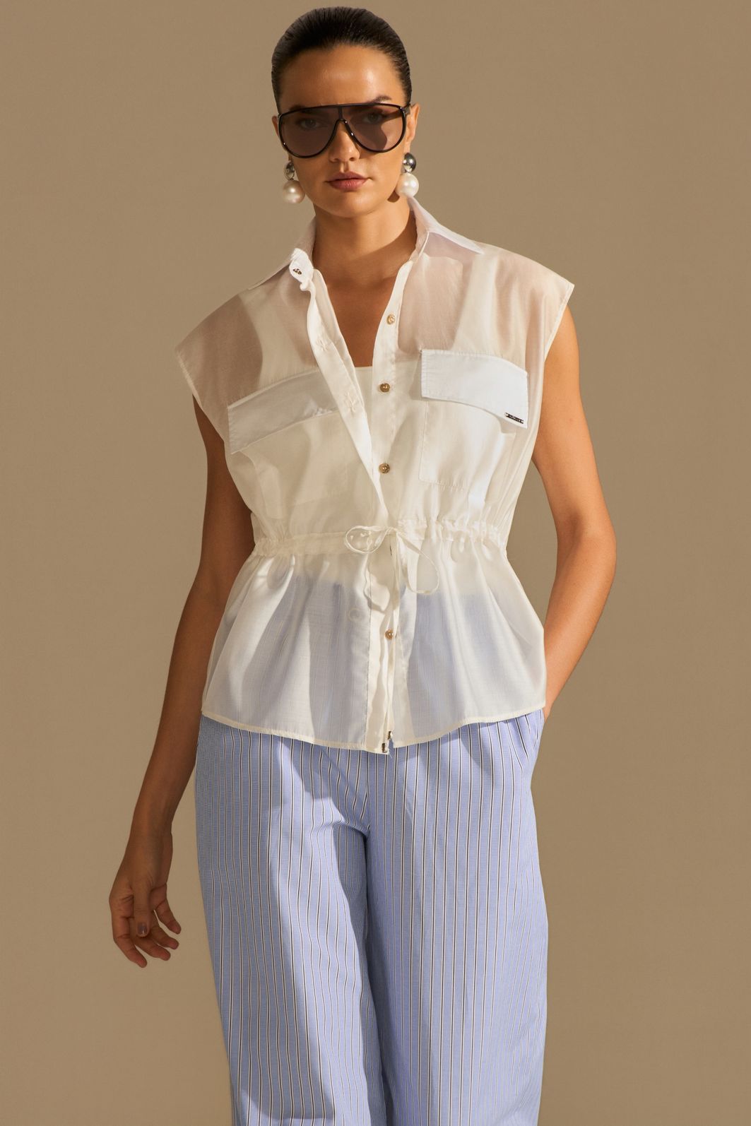 Calça pantalona em tricoline de algodão listrado 94725 Linzzi Calça pantalona em tricoline de algodão listrado 94725 Linzzi