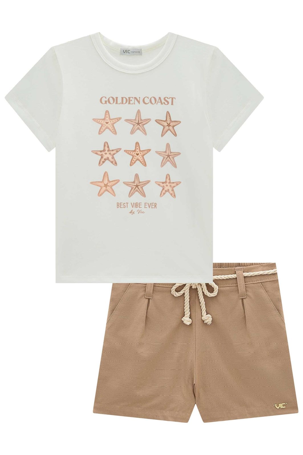 Conjunto de blusa em malha power e shorts em linho com elastano 99092 Vic Teen Menina