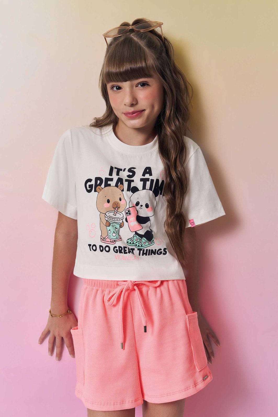 Conjunto de blusa em meia malha e shorts em soft line 96967 Vic Teen Menina Conjunto de blusa em meia malha e shorts em soft line 96967 Vic Teen Menina