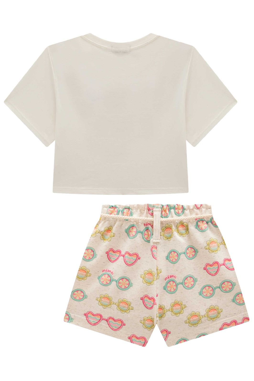 Conjunto de blusa em meia malha e shorts em moletom linho sem pelúcia 98527 Infanti Infantil Menina