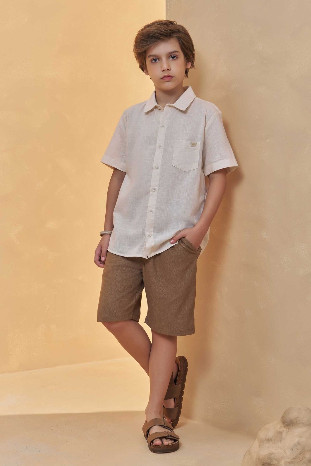 Conjunto de camisa em verano chambray e bermuda em cotton jeans com elastano 96723 Johnny Fox Teen Menino Conjunto de camisa em verano chambray e bermuda em cotton jeans com elastano 96723 Johnny Fox Teen Menino