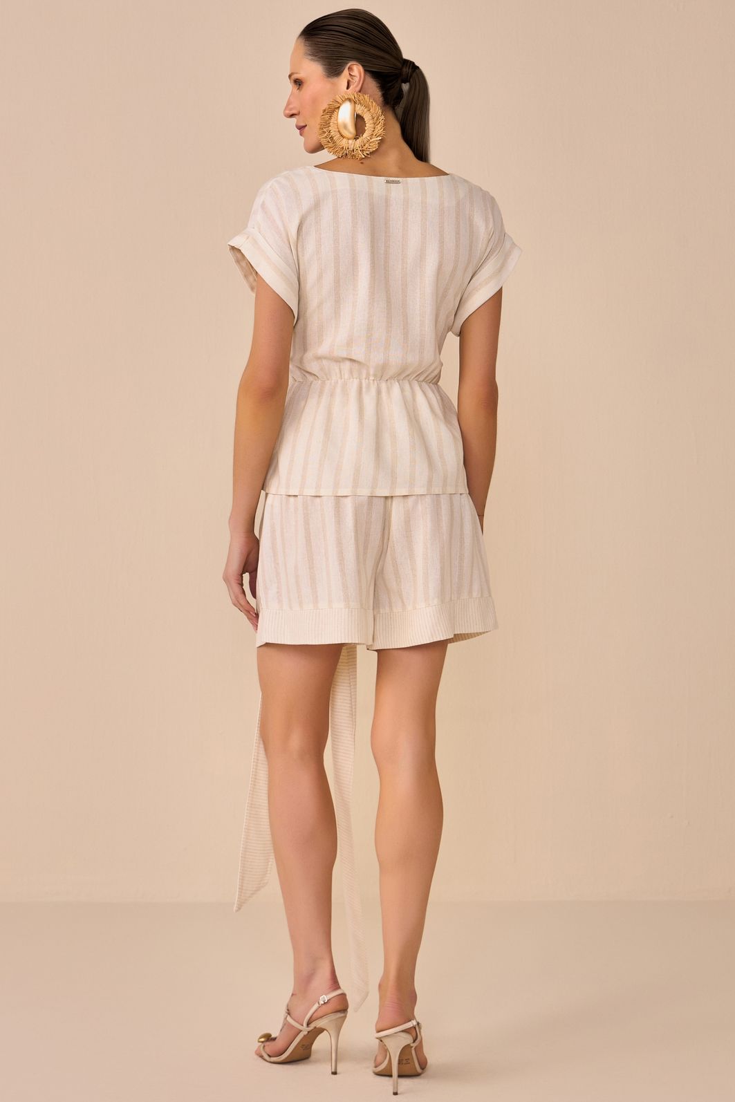 Blusa com amarração em blend de linho listrado 94726 Linzzi