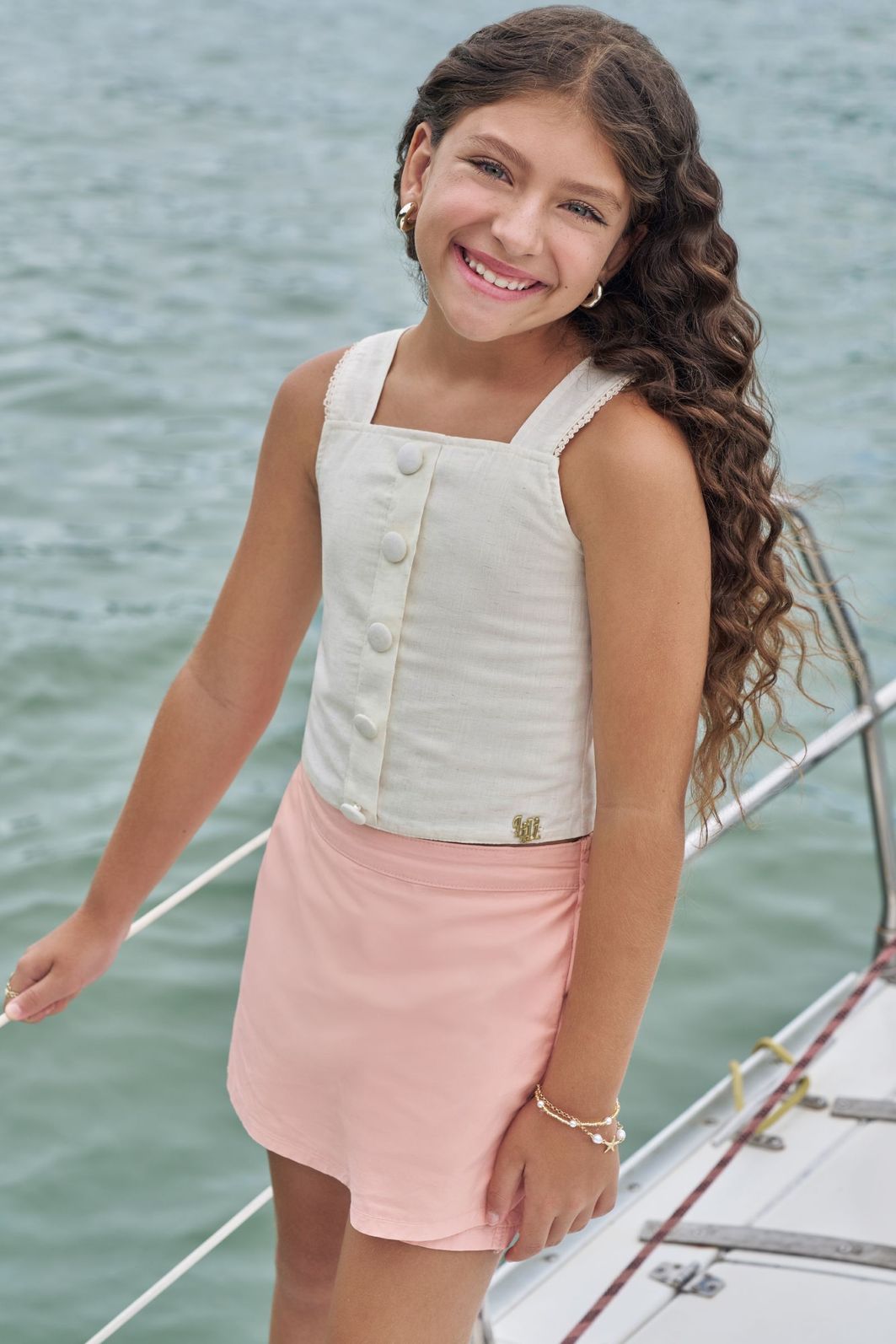 Conjunto de blusa em verano linho e short saia em sarja com elastano 99460 Lilimoon Teen Menina Conjunto de blusa em verano linho e short saia em sarja com elastano 99460 Lilimoon Teen Menina