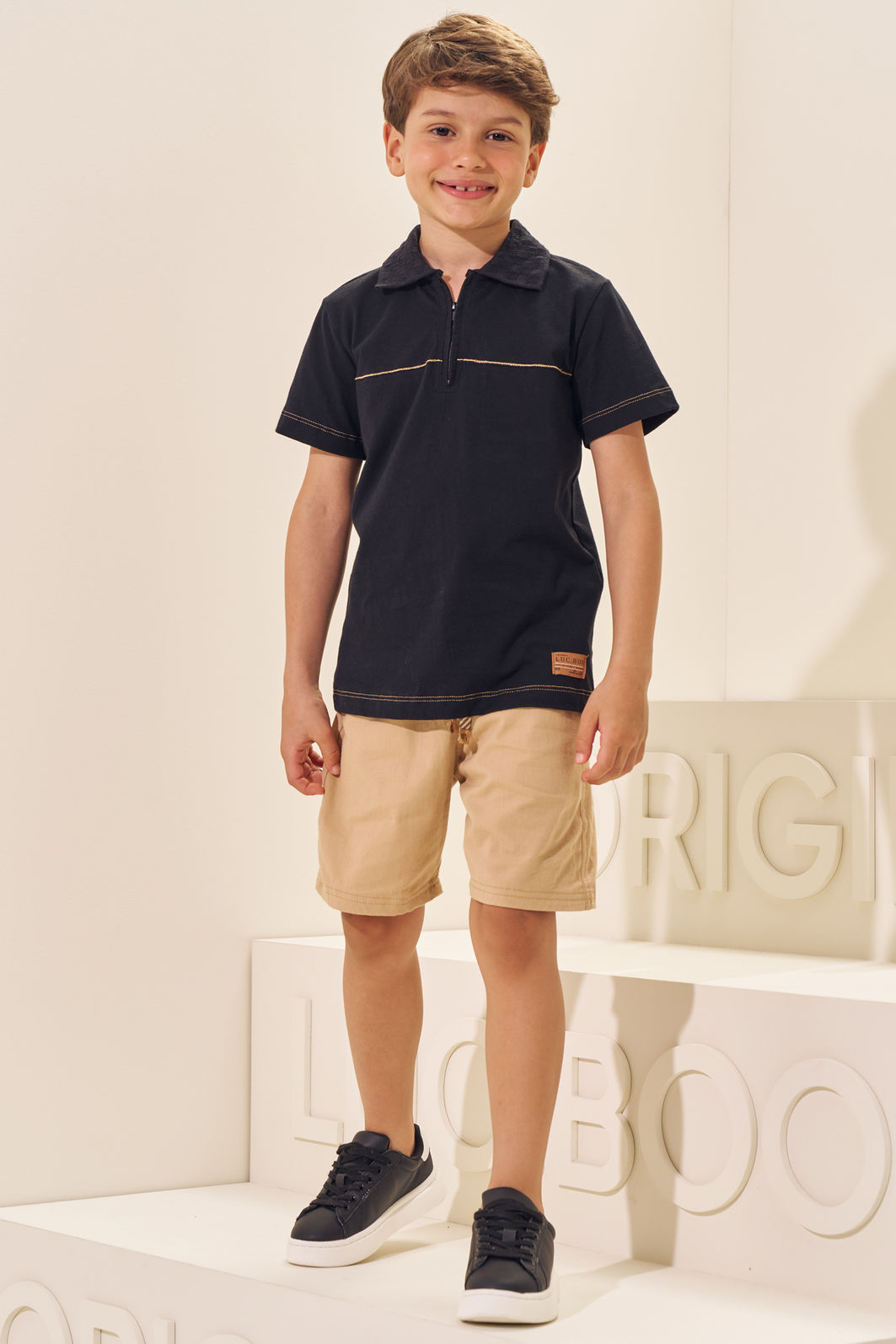 Conjunto de camisa polo em meia malha e bermuda em sarja girassol com elastano 96998 LucBoo Infantil Menino Conjunto de camisa polo em meia malha e bermuda em sarja girassol com elastano 96998 LucBoo Infantil Menino