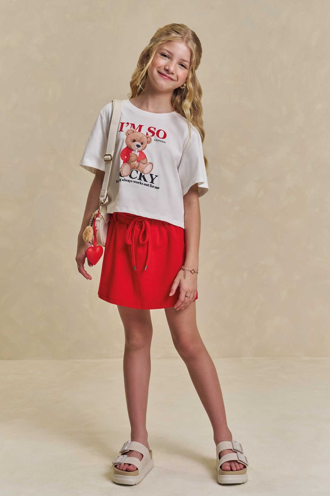 Conjunto de blusa em meia malha e short saia em canelado liz 95662 Lilimoon Teen Menina
