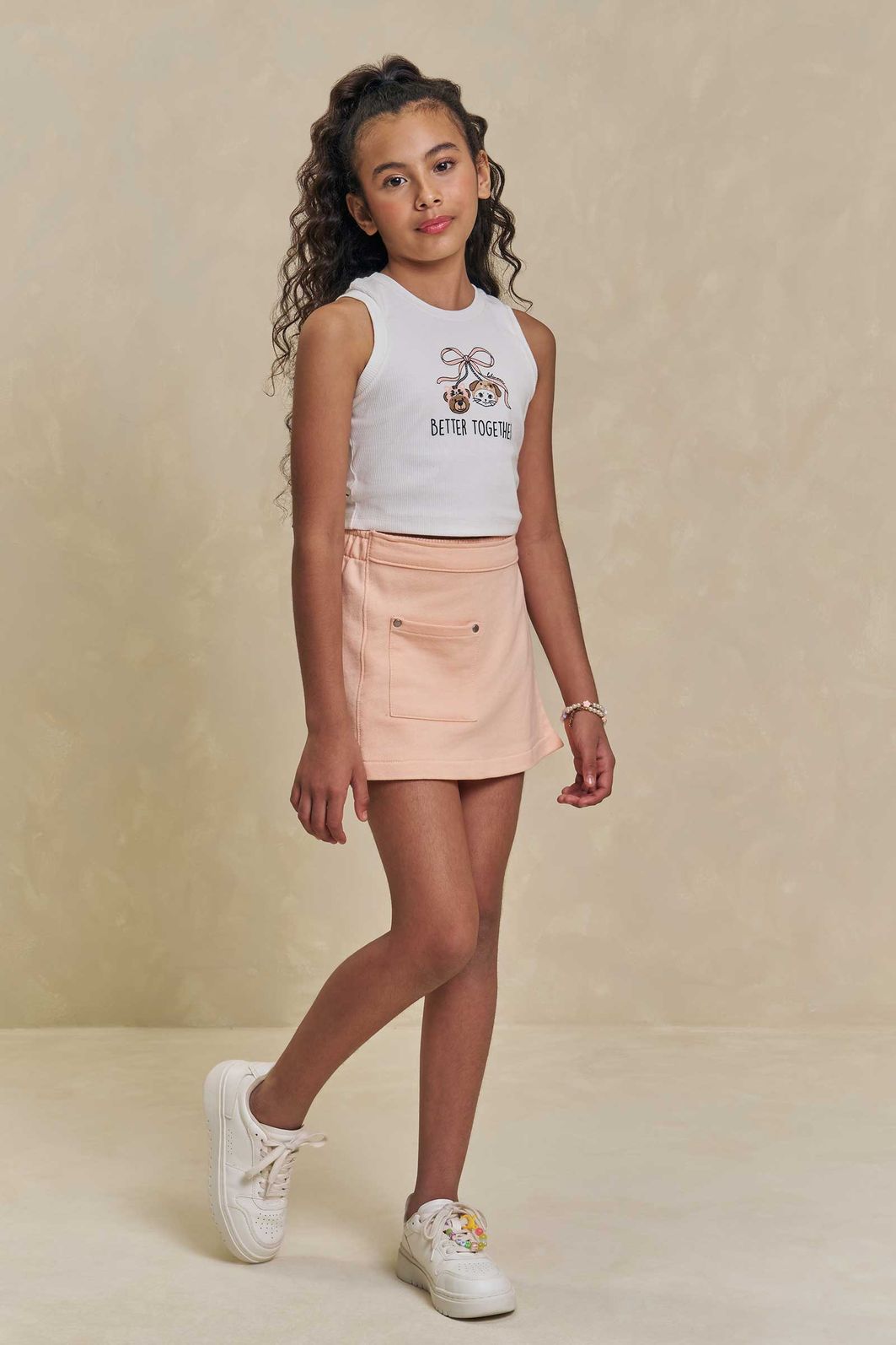 Conjunto de regata em canelado liz e short saia em moletom sem pelúcia 96234 Lilimoon Teen Menina
