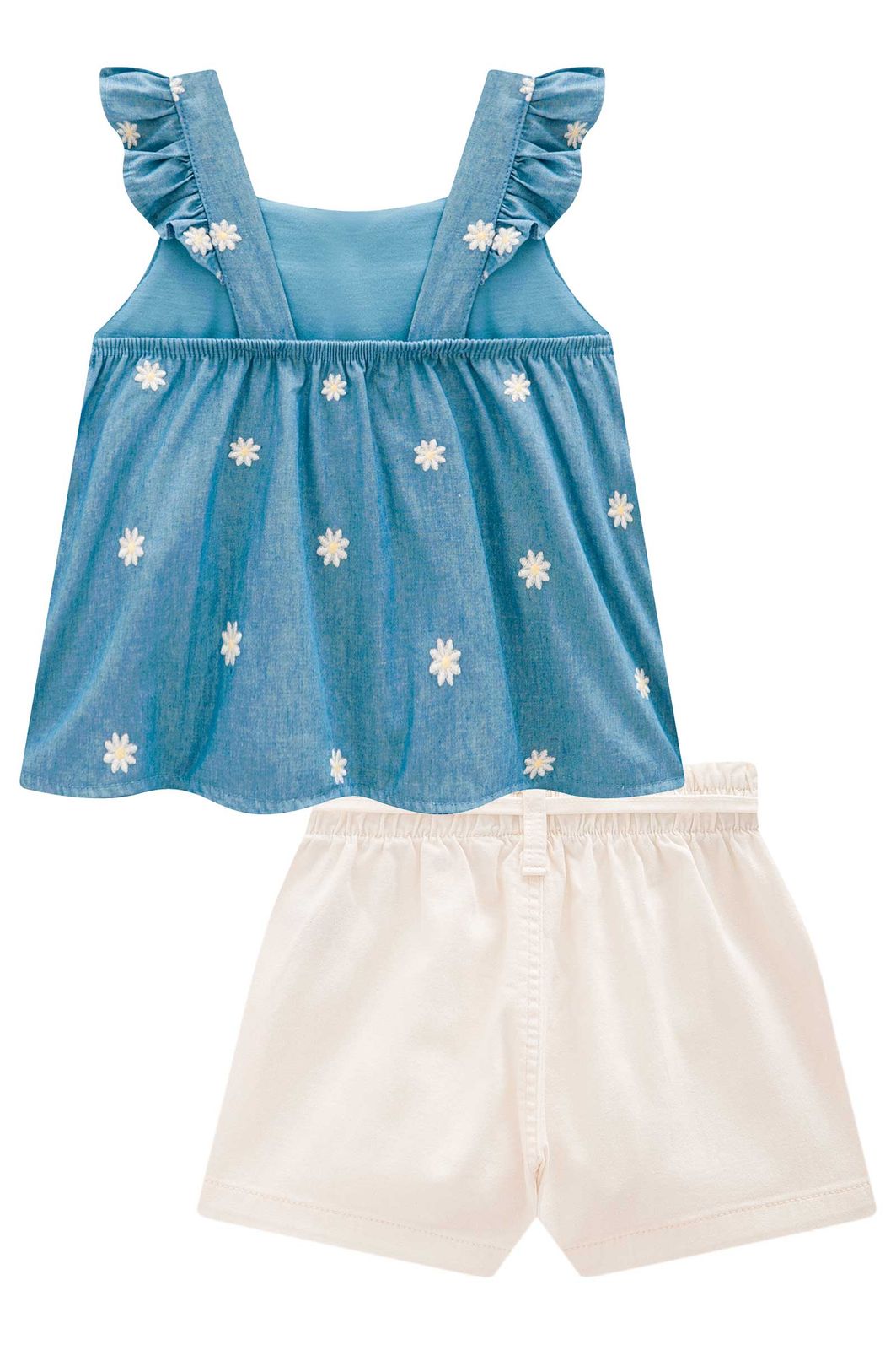 Conjunto de bata em denim bordado e shorts em sarja com elastano 98120 Infanti Infantil Menina