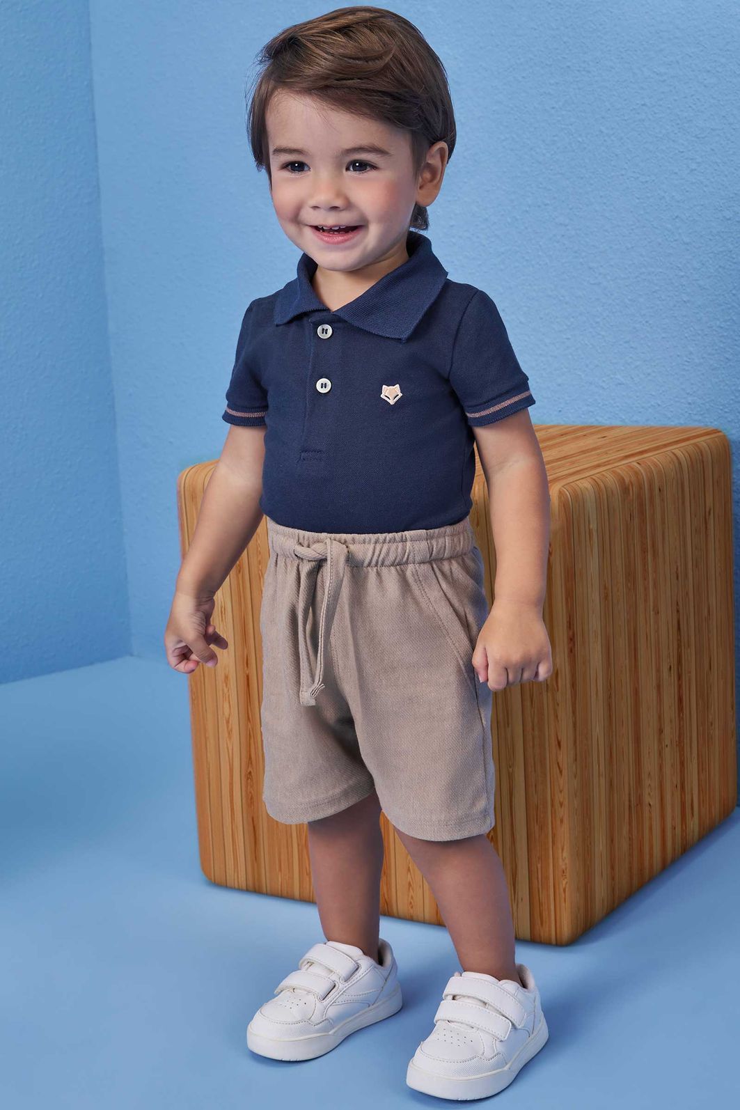 Conjunto de body polo em piquet com elastano e bermuda em cotton jeans com elastano 99412 Johnny Fox Bebê Menino Conjunto de body polo em piquet com elastano e bermuda em cotton jeans com elastano 99412 Johnny Fox Bebê Menino