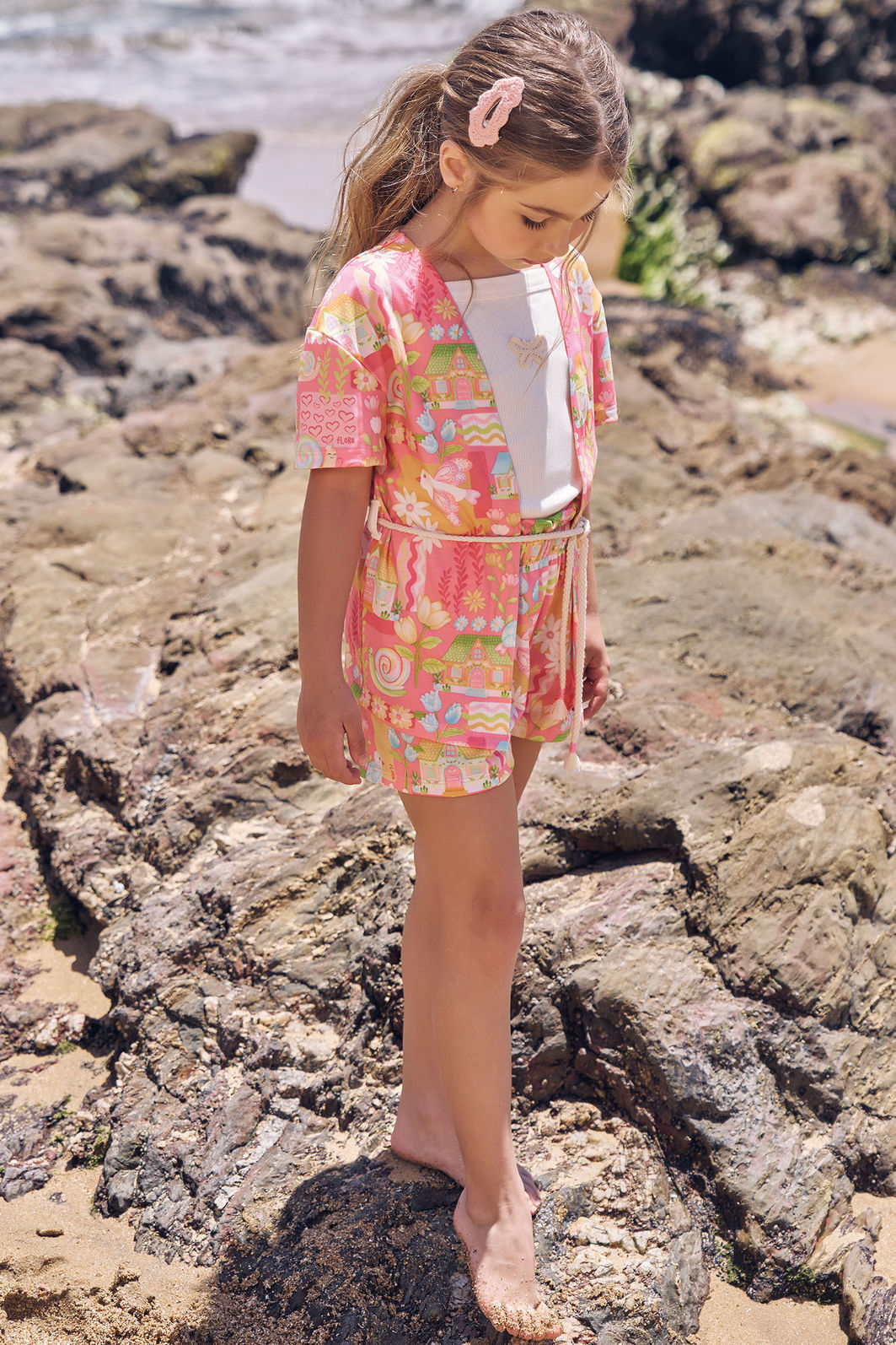 Trio de regata em canelado liz com sobreposição e shorts em malha fresh 96947 Infanti Infantil Menina