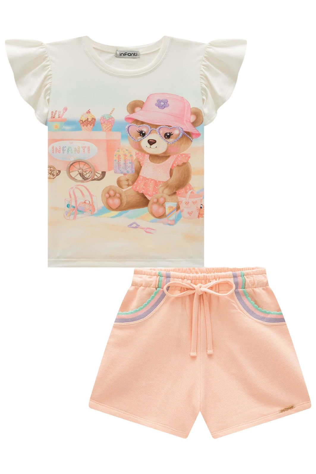 Conjunto de blusa em meia malha e shorts em moletom sem pelúcia 95412 Infanti Infantil Menina Conjunto de blusa em meia malha e shorts em moletom sem pelúcia 95412 Infanti Infantil Menina