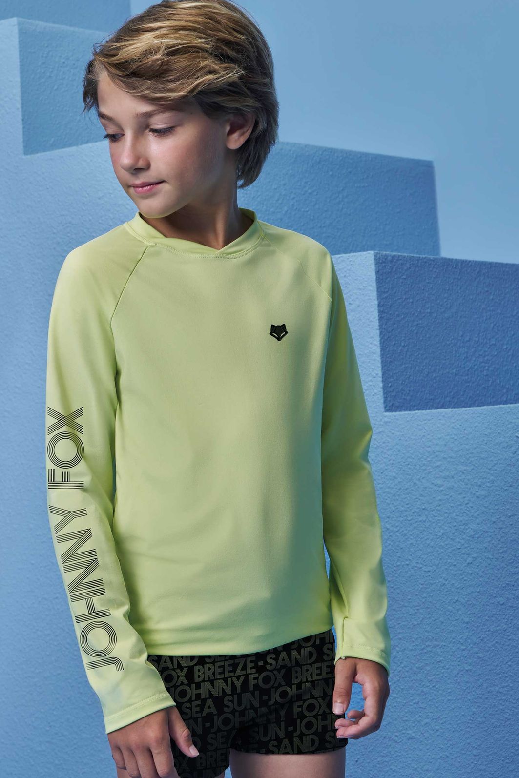 Conjunto de camiseta e sunga em malha uv dry com proteção UV50+ 93361 Johnny Fox Teen Menino Conjunto de camiseta e sunga em malha uv dry com proteção UV50+ 93361 Johnny Fox Teen Menino