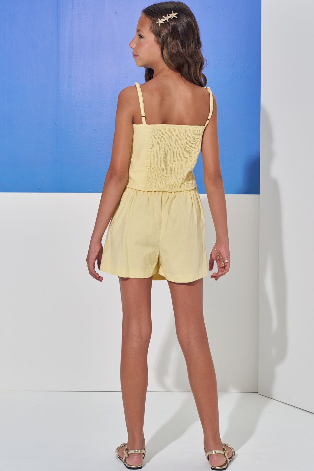 Conjunto de regata e short saia em linho com elastano 98878 Vic Teen Menina