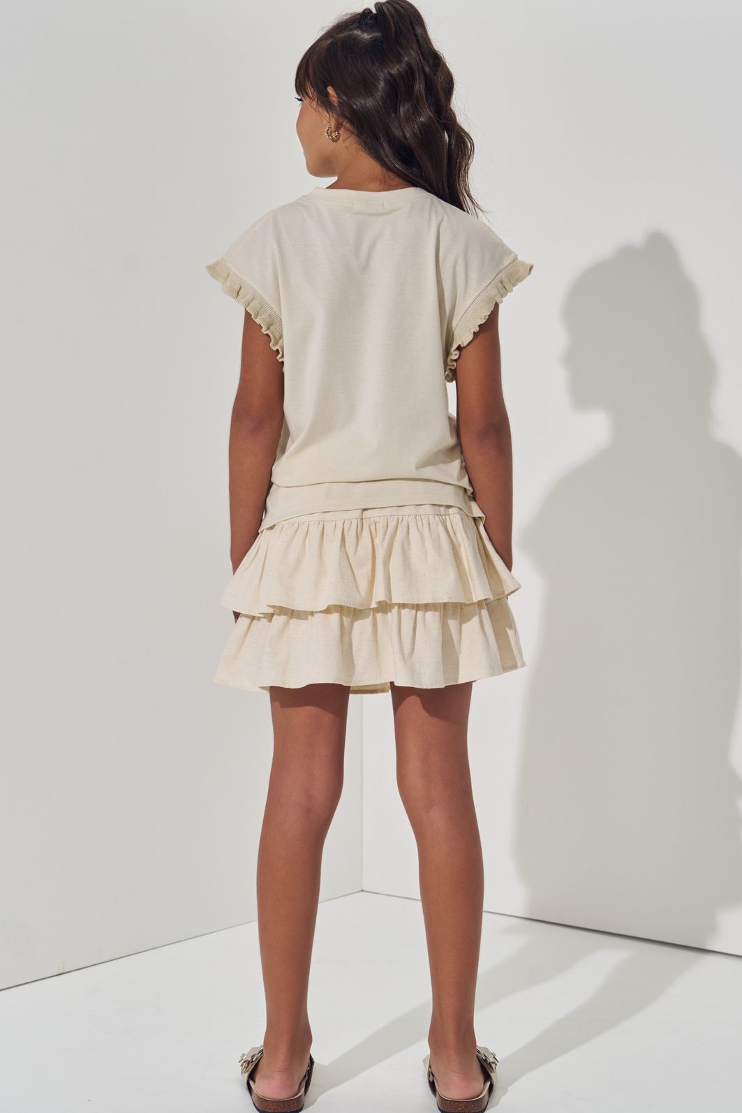 Saia ruffles em linho com elastano com shorts embutido 98200 Vic Teen Menina