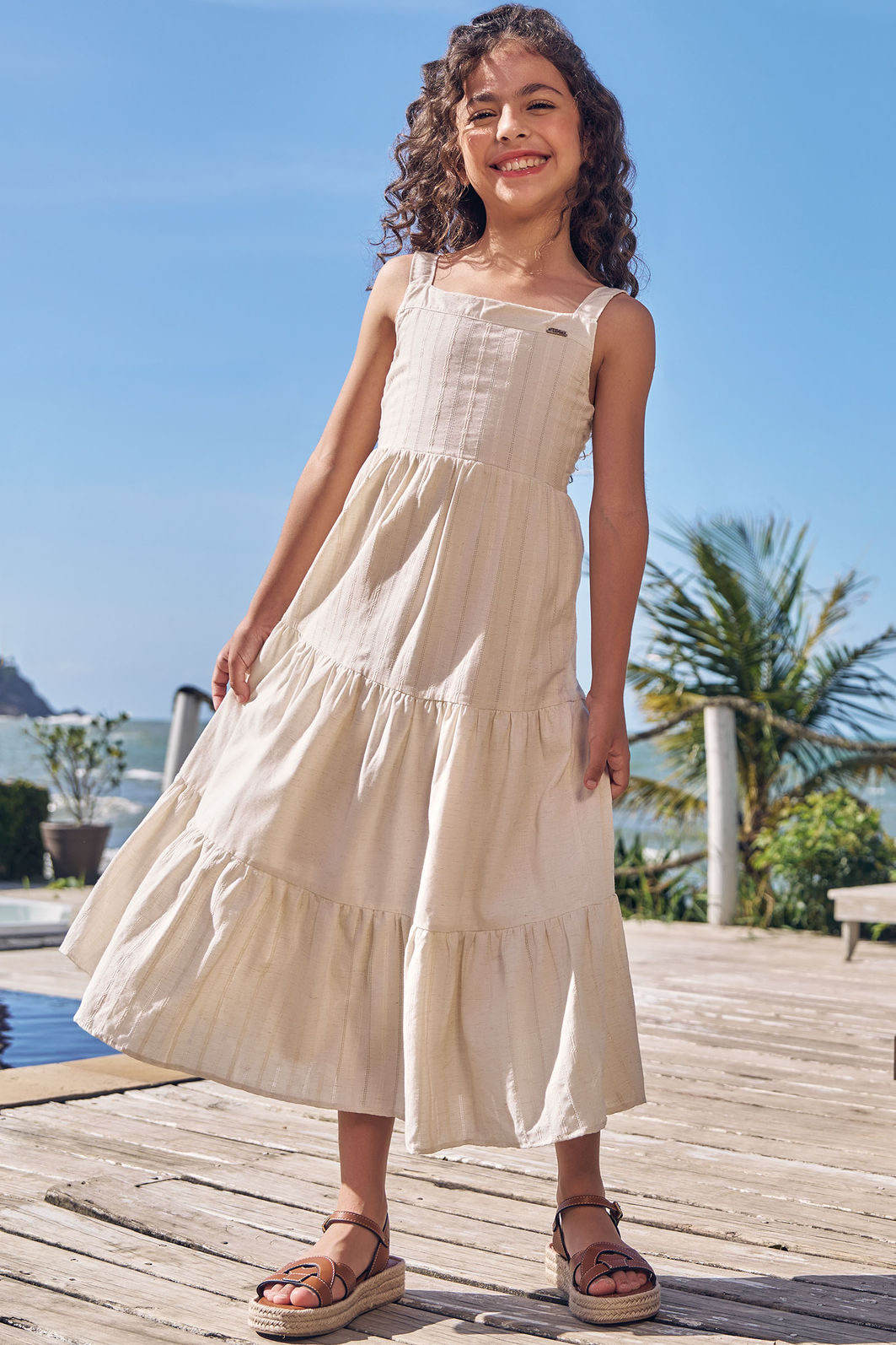 Vestido midi em blend de linho bordado 96495 Infanti Infantil Menina Vestido midi em blend de linho bordado 96495 Infanti Infantil Menina
