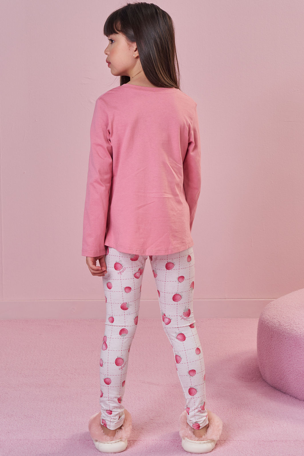 Conjunto de pijama de blusa em meia malha com calça legging em malha comfy 92399 Infanti Infantil Menina Conjunto de pijama de blusa em meia malha com calça legging em malha comfy 92399 Infanti Infantil Menina