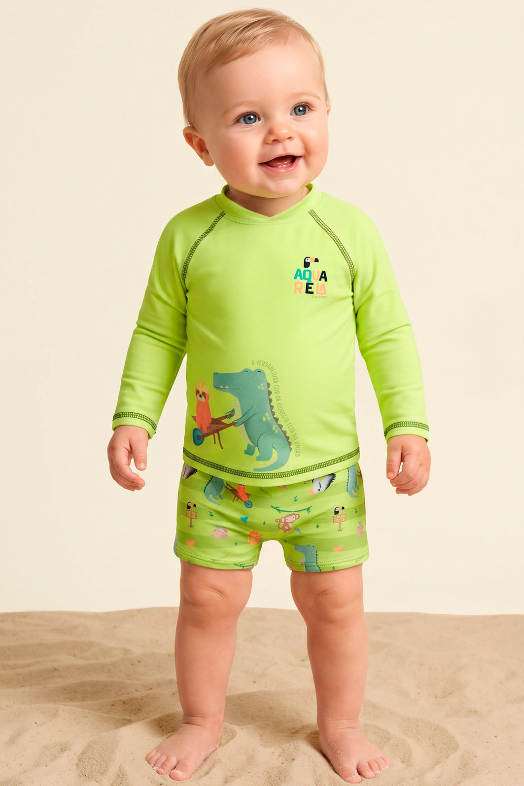 Conjunto de camiseta e sunga em malha UV dry com proteção UV 50+ 99274 LucBoo Bebê Menino Conjunto de camiseta e sunga em malha UV dry com proteção UV 50+ 99274 LucBoo Bebê Menino