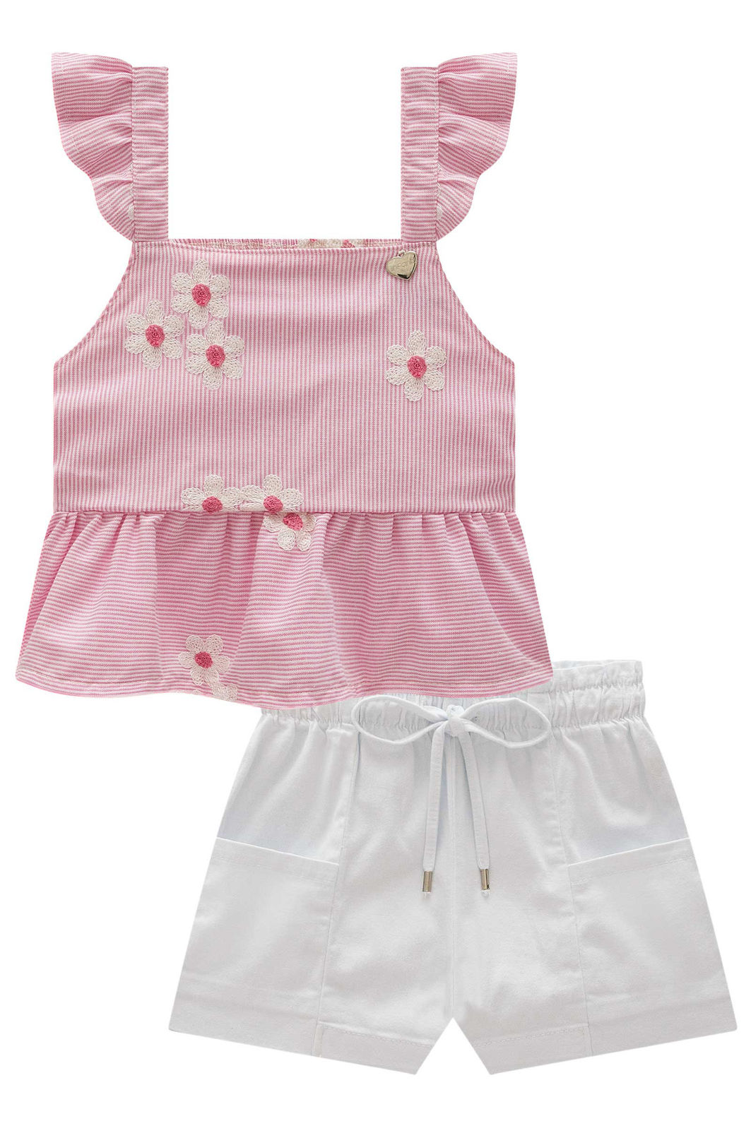 Conjunto de bata em tricoline bordado flores com shorts em sarja com elastano 98906 Infanti Infantil Menina Conjunto de bata em tricoline bordado flores com shorts em sarja com elastano 98906 Infanti Infantil Menina