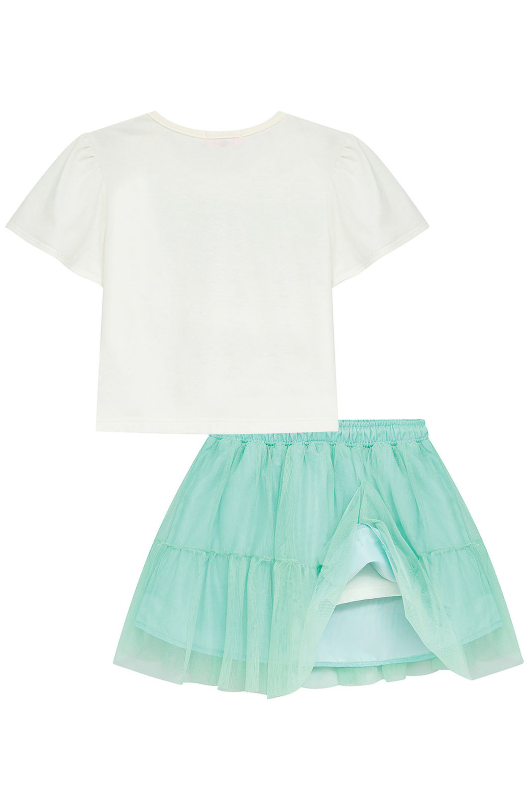 Conjunto de blusa em mela malha e saia em tule com elastano com shorts embutido 93633 Kukiê Infantil Menina Conjunto de blusa em mela malha e saia em tule com elastano com shorts embutido 93633 Kukiê Infantil Menina